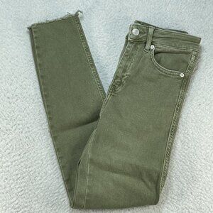 We The Free Jeans Womens Sz 26 Green Mid Rise Raw Hem Ankle Jeans 25x26